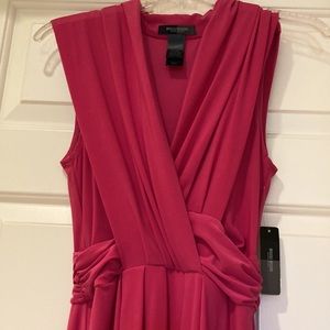 NWT- PRICE Reduced BISOU BISOU fuchsia polyester dress, pleated front and waist.